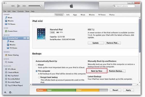 резервное копирование iTunes для iPad
