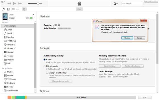 Восстановить iPad из iTunes