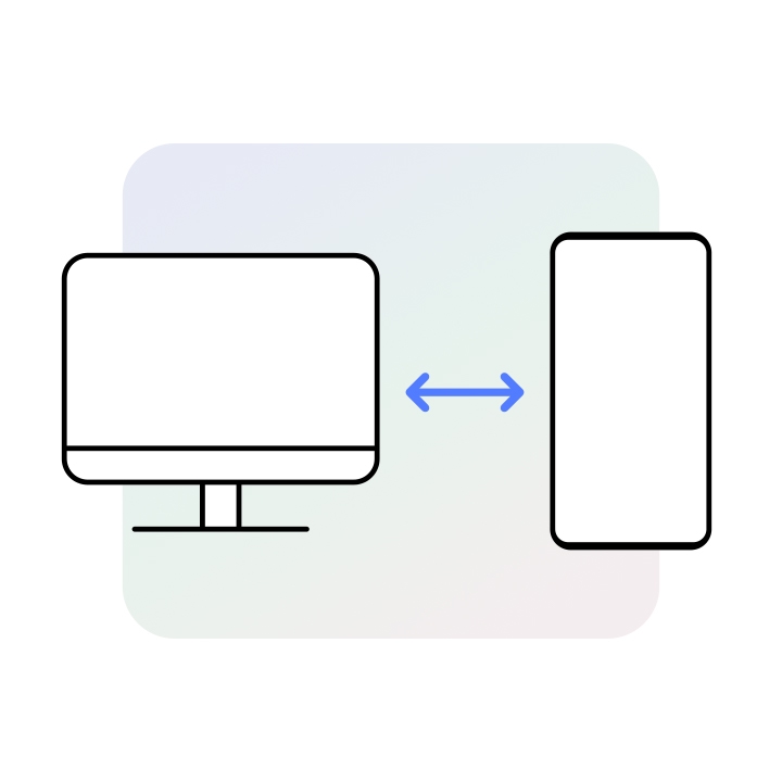 Значок ПК отображается слева, а значок устройства Galaxy - справа. Посередине есть двунаправленная стрелка.
