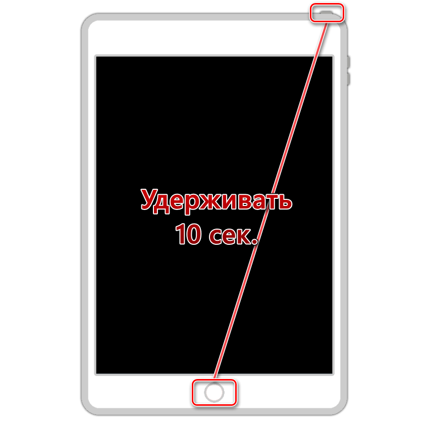 Нажмите и удерживайте кнопки «Домой» и «Питание» на iPad